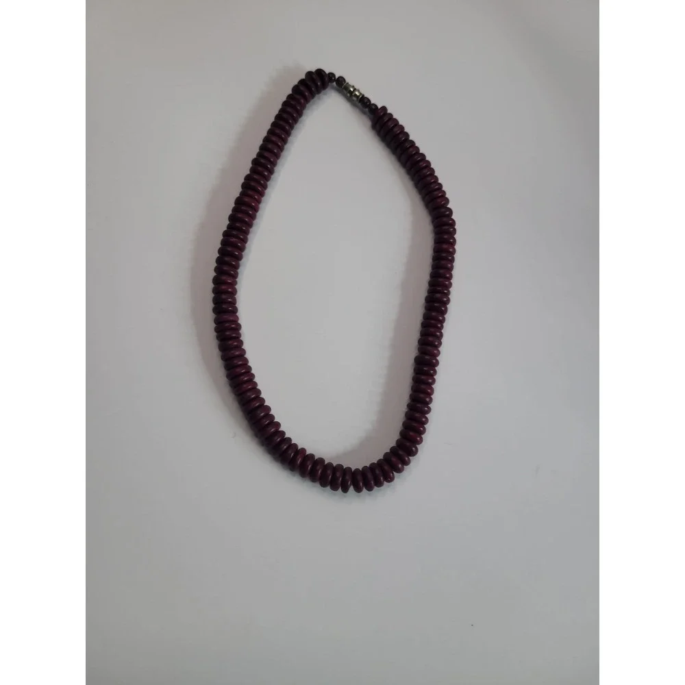 Burgundy Red Disc Bead Necklace Flat Round Beaded Statement Boho Jewelry